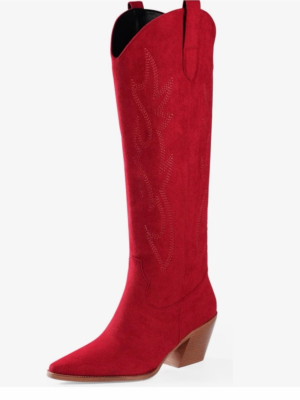 NWT Women’s 12 Red Wide Calf Knee High Cowboy Boots Western Embroidered